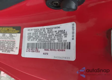 2004 Toyota Camry Solara Sle V6 z USA, uszkodzony, nr VIN 4T1CA30P24U002772